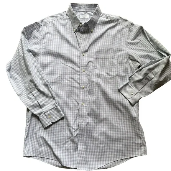 Brooks Men's Size and 16/34 Navy and White Grid Shirt - Picture 2 of 8